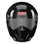 Black Simpson motorcycle helmet with tinted visor displaying brand logo.