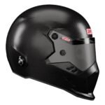 Black Simpson racing helmet with a sleek carbon fiber design and visor.