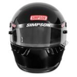 Simpson racing helmet with clear visor and black glossy finish.