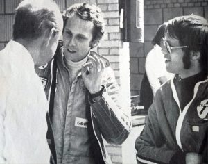 AST Suspension founder Piet Kreeft speaking with F1 legend Niki Lauda in 1969